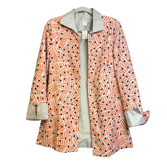 Grace Chuang Jacket Small Cotton Animal Print NEW Art To Wear Grey Orange - Picture 2 of 11